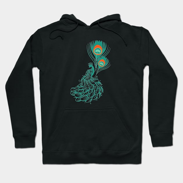 Turquoise peacock tattoo and colorful feather Hoodie by  Suchalee